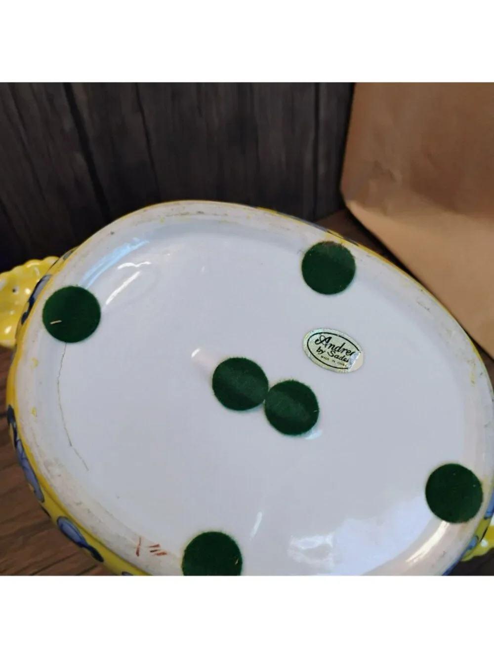 Vintage Andrea by Sadek Chinoiserie Footbath Bowl, Yellow Blue Porcelain Planter